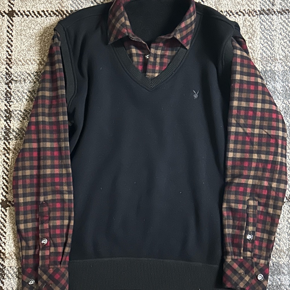 Playboy Medium Red plaid sweater Sz M